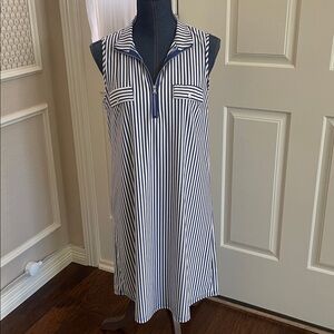 Mlle Gabrielle Blue and White Striped Sleeveless Dress